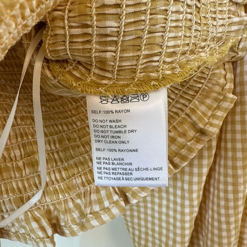 Urban Outfitters Yellow Ruffled Ruche Crop‎ Top Smocked Long Sleeve Checkered S - Picture 11 of 14